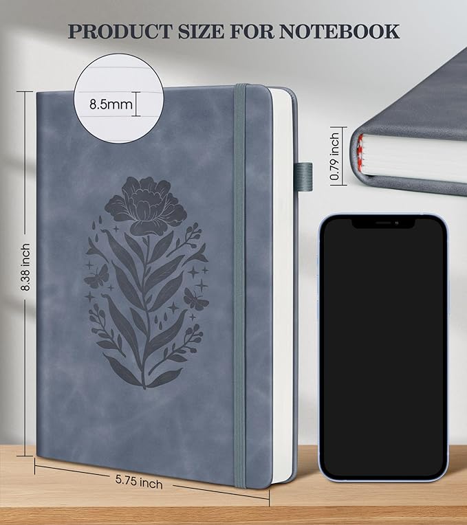 Lined Journal Notebook for Men Women, A5 Leather Journals for Writing, 200 Pages College Ruled Journal Notebook, Travel Daily Journal Notebook for Work School, Note Taking 5.75'' X 8.38'' Grayblue - Bloomnest