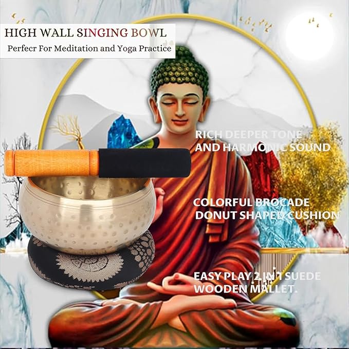 Tibetan Singing Bowl Set for Meditation & Sound Healing – Handmade Himalayan Bowl with Cushion & Mallet – Mindfulness, Yoga, Chakra Healing (4 Inch) Zap+Impex