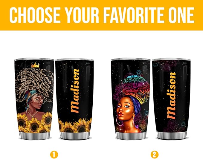 winorax Black Girl Tumbler Personalized Melanin Cup 20oz 30oz Stainless Steel Insulated Tumblers Coffee Mug With Lid Birthday Christmas African Gifts For Women Afro Girls Queen Friends Sister - Bloomnest