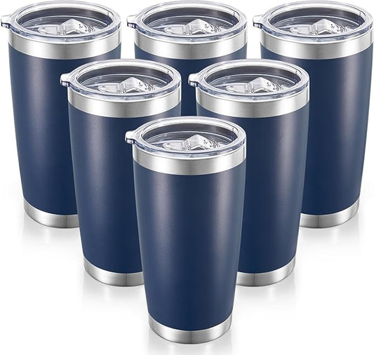 20 oz Tumblers Bulk Stainless Steel Tumbler with Lid Double Wall Vacuum Insulated Coffee Mug 20oz Powder Coated Cup for Hot and Cold Drinks, Navy, 6 pack - Bloomnest