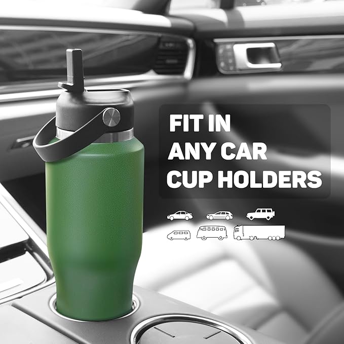 32oz Water Bottle Insulated with Powder Coated, Fit in Any Car Cup Holder, Water Bottles with Straw and Spout Lids, Stainless Steel Insulated Double Wall Leak-proof BPA Free to Keep Cold&Hot - Bloomnest