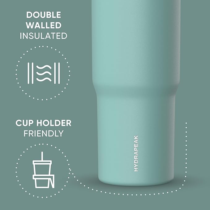 Hydrapeak Nomad 32 oz Tumbler with Handle and Straw Lid, Leakproof, Double Insulated, 32oz Cup Stainless Steel (Pale Sage) - Bloomnest