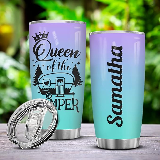 winorax Queen of The Camper Tumbler Personalized Camping Tumbler Gifts For Campers Woman from Husband Boyfriend Sisters Best Friend Coffee Cup 20oz 30oz Travel Mug Stainless Steel - Bloomnest