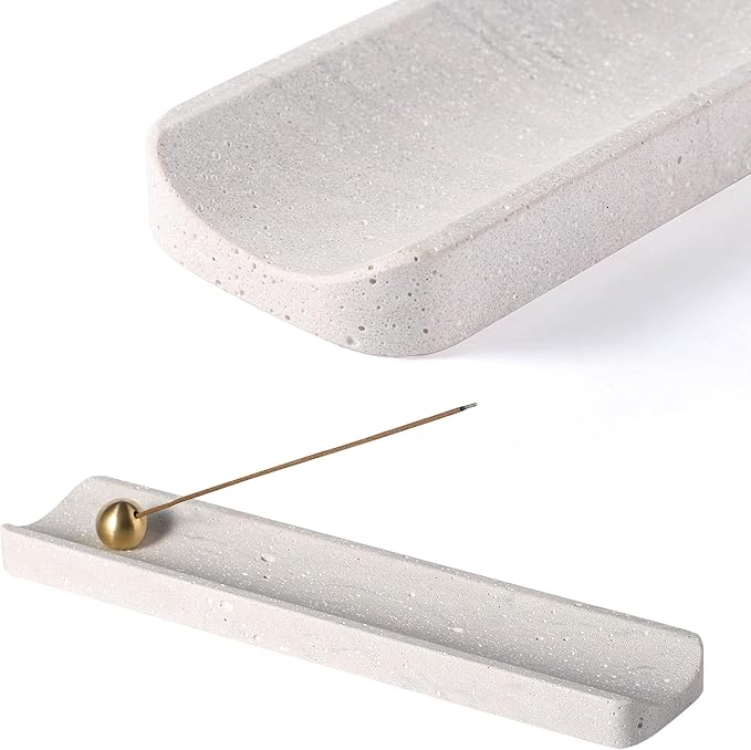 Koville Quarella Engineered Stone Incense Holder, Incense Holders for Sticks, Sturdy Incense Burner Ideal for Meditation and Relaxing, Easy to Clean(Cement Grey) - Bloomnest