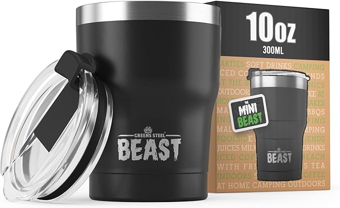 Beast 10 oz Tumbler Stainless Steel Vacuum Insulated Coffee Ice Cup Double Wall Travel Flask (Matte Black) - Bloomnest