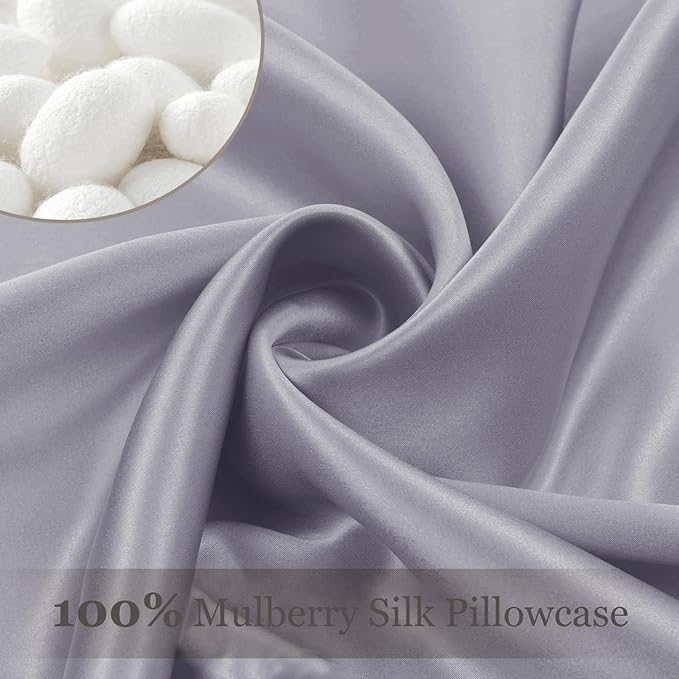 Adubor 100% Silk Pillowcase - Mulberry Silk Pillow Cases, 23 Momme 6A Grade Fibers, Silk Pillow Case for Hair and Skin Health, with Hidden Zipper (Standard 20''×26'', Light Gray, 1PC) - Bloomnest