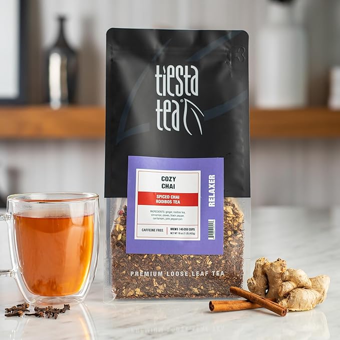 Tiesta Tea - Cozy Chai, Loose Leaf, Spiced Chai Rooibos Tea, Premium Caffeine-Free Herbal Blend, Makes Hot or Iced & Up to 200 Cups, 16oz Resealable Bulk Pouch - Bloomnest