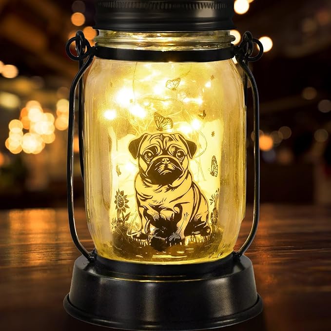 kyoryuger Pug Dog Gifts for Women/Men Pug Dog Solar Lanterns Mom Birthday Gift Pet Loss Lantern Pet Memorial Lights Solar Garden Decoration for Yard, Patio,Backyard,Porch Torches - Bloomnest