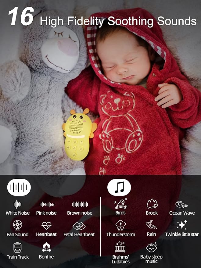Portable Sound Machine for Baby,White Noise Sound Machine for Babies and Kids,Rechargeable Lullaby Machine with Light,Travel Sound Machine for Sleep,Great for Baby Registry Gift - Bloomnest