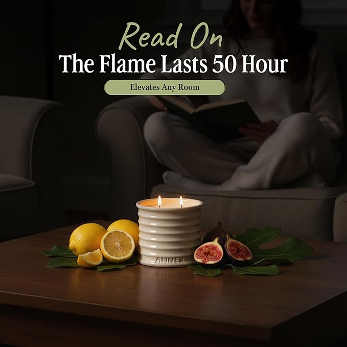 Scented Luxury Citronella Candles outdoor, Mosquito Bug Repellent | Handmade Ceramic Jars, Soy Wax | Cloudy Pillow - Fig Leaf & Lemon, Large Natural Candle | Non Toxic, 2 Wicks, Reusable Big Beige Jar - Bloomnest