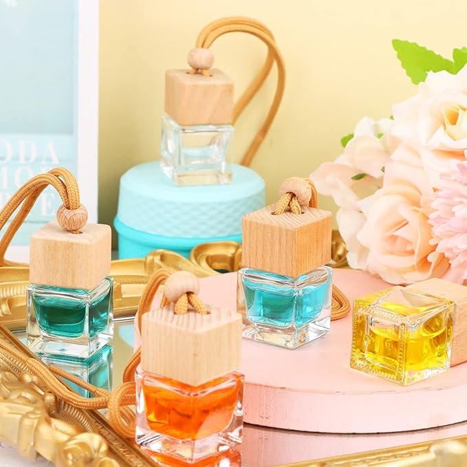 60 Pcs Hanging Car Air Freshener Car Diffuser Bottle Empty Glass Perfume Bottles Air Freshener Diffuser Bottle Pendant for Essential Oils Fragrance Aromatherapy Ornament Decor (Fresh Style) - Bloomnest