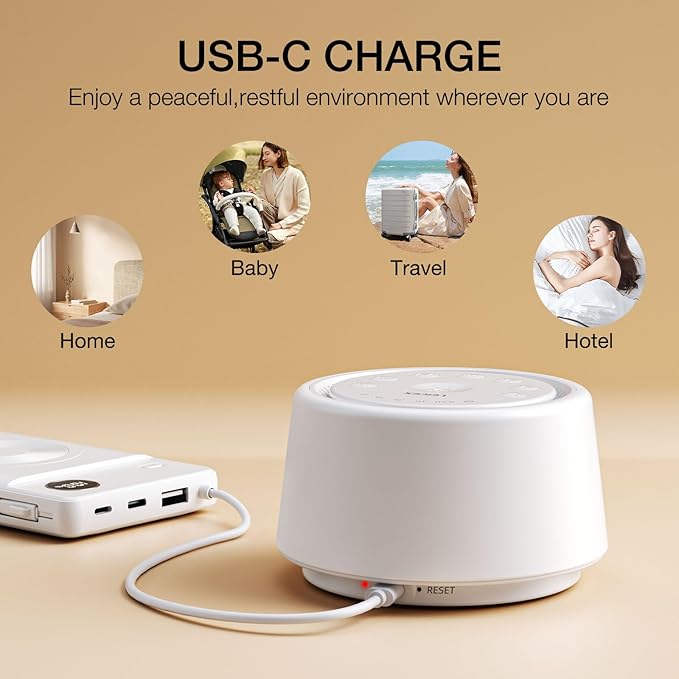 White Noise Sound Machine | Sound Machine for Baby Rechargeable | 30 Soothing Sounds | 10 Colors Night Light | White Noise Machine for Sleep Baby Adults Portable Sound Machine for Home Travel - Bloomnest
