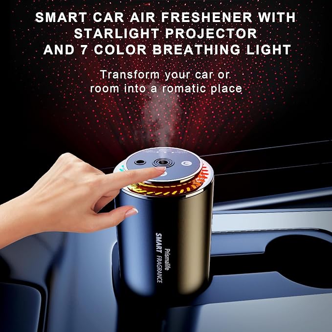 2025 Upgrade Smart Car Air Freshener, Rechargeable Car Air Freshener Diffuser with Starlight Projector & Atmosphere Light, Adjustable Car Freshener with Ultrasonic Tech & Auto On/Off, 50ml Perfume - Bloomnest