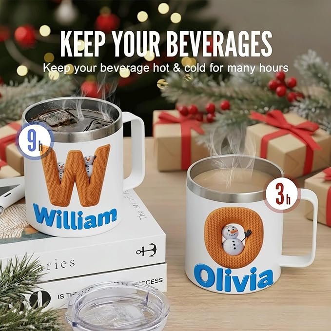 Personalized Christmas Insulated Mug w/Handle, Custom Initial & Name Elf Design, Stainless Steel Tumbler for Hot/Cold Drinks, Unique Holiday Gift for Men, Women, Kids (B123) - Bloomnest