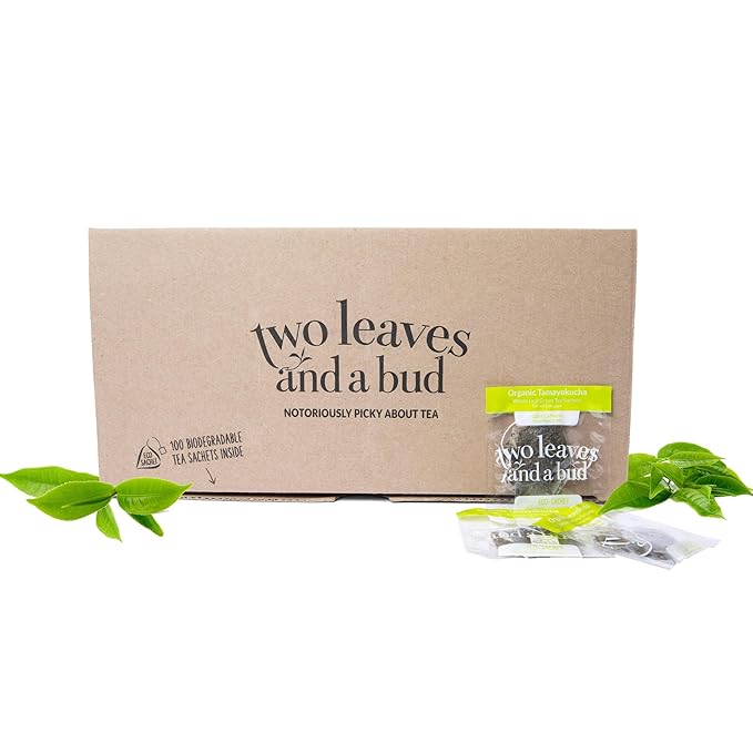 Two Leaves and a Bud Organic Tamayokucha Tea Bags, Whole Leaf Tea in Compostable Sachets, Japanese Green Tea, Light Flavor, 100 Count (Pack of 1) - Bloomnest