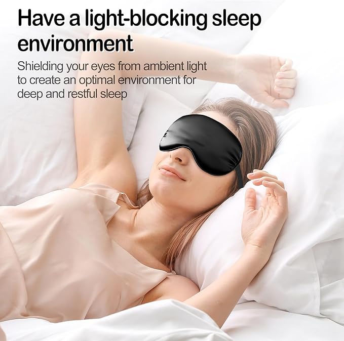Sleep Mask Silk Eye Mask for Sleeping, Eye Cover Soft Satin Blindfold Adjustable Strap, Satin Blackout for Men & Women, Super Soft Eyeshade for Night Sleeping (Black) - Bloomnest