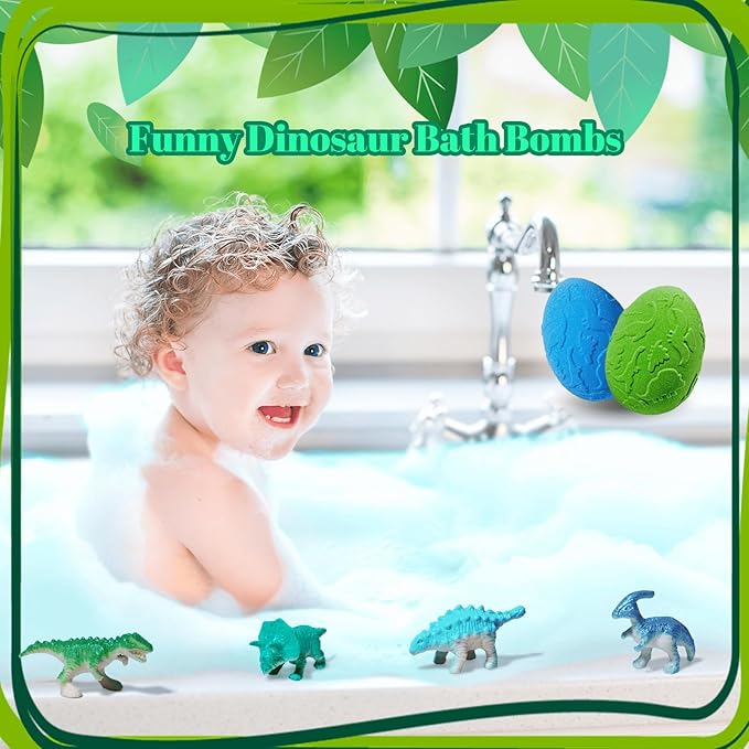 Kids Bath Bombs with Surprise Inside, XXL Large Dinosaur Bath Bombs 8pcs Bath Bomb Set with Toys Inside, Dino Toy Gifts for Kids Age 3 4 5 6 7 8 9 10 11 12 - Bloomnest