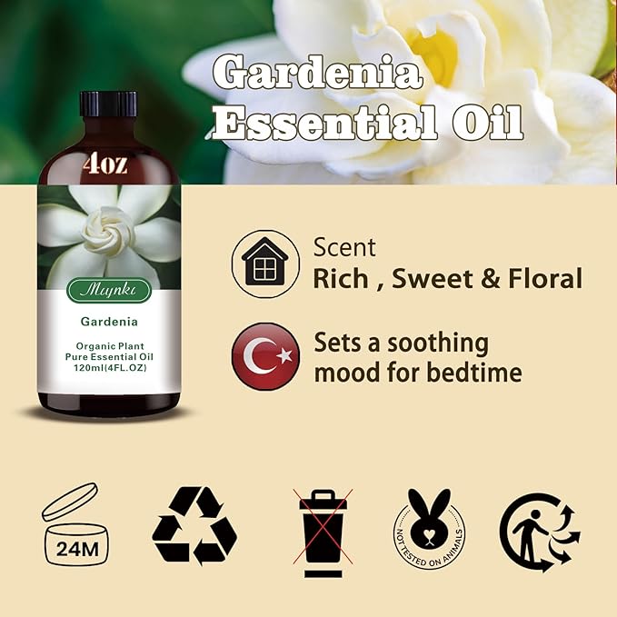 Gardenia Fragrance Oil-Gardenia Essential Oil 4.33oz (130ml)-100% Pure Natural Scent for Diffusers, Candles, Soap Making & Aromatherapy-Relaxing Home & Gift Essential Oil for Bath, Massage - Bloomnest