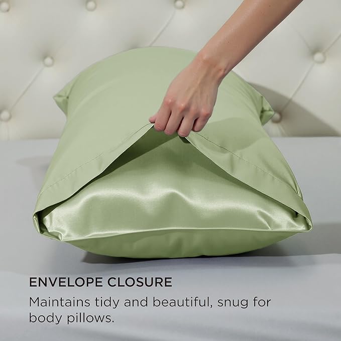 Bedsure Body Pillow Cover 20x54 Inches - Sage Green Satin Similar to Silk Pillowcase for Hair and Skin, Cooling and Silky Long Body Pillow Pillowcase with Envelope Closure, Gifts for Women Men - Bloomnest