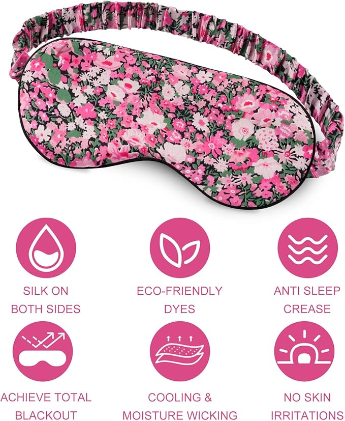OLESILK 100% Natural Mulberry Silk Sleep Eye Mask Block Out Light, Fashion Printed Eye Mask Blindfold for Women Men Full Night Sleeping, Chic Eye Cover Eyeshade, Pattern 3 - Bloomnest
