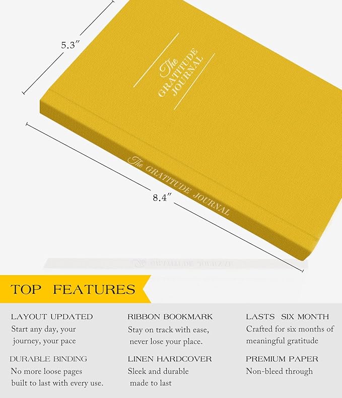 The Original Gratitude Journal with Inspiring Prompts & Quotes for Mindfulness, Reflection & Personal Growth - Daily Wellness Journal for Men & Women - Luxurious Linen Yellow Cover Bloomnest