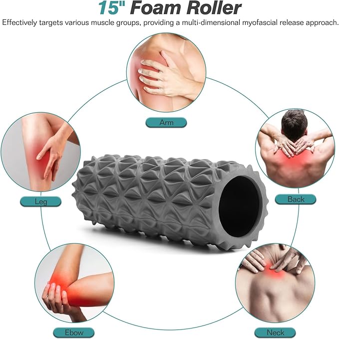 5 in 1 Foam Roller Set - Trigger Point Foam Back Roller, Muscle Roller Stick, Massage Ball, Stretching Band for Deep Muscle Massage Pilates Yoga,Fitness Exercise for Whole Body Release - Bloomnest
