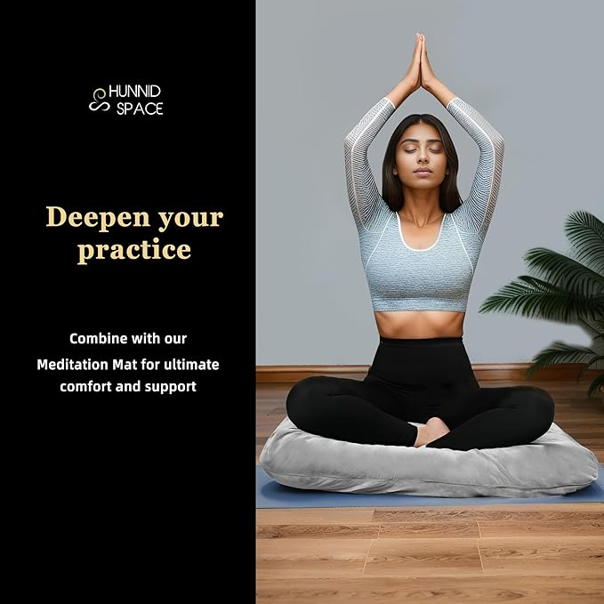 Meditation Zafu Cushion Set with Buckwheat Hulls & Memory Foam - Ergonomic Support for Yoga & Sitting - Removable Machine-Washable Luxury Velvet Cover - for Adults and Kids (Grey)