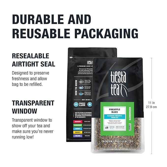 Tiesta Tea - Pineapple Blues, Loose Leaf, Blueberry Pineapple Green Tea, Premium Tropical Blend, Medium Caffeinated, Brews Up to 200 Cups, 16oz Resealable Bulk Pouch - Bloomnest