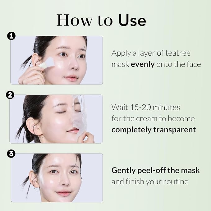 NOWATER Tea Tree Wrapping Mask, Skin Soothing care & Acne-prone Skin - Teatree & 6 Tropical Fruit Extracts, Calming Peel Off Mask, Korean Skincare for Face (2.4 Oz) - Bloomnest