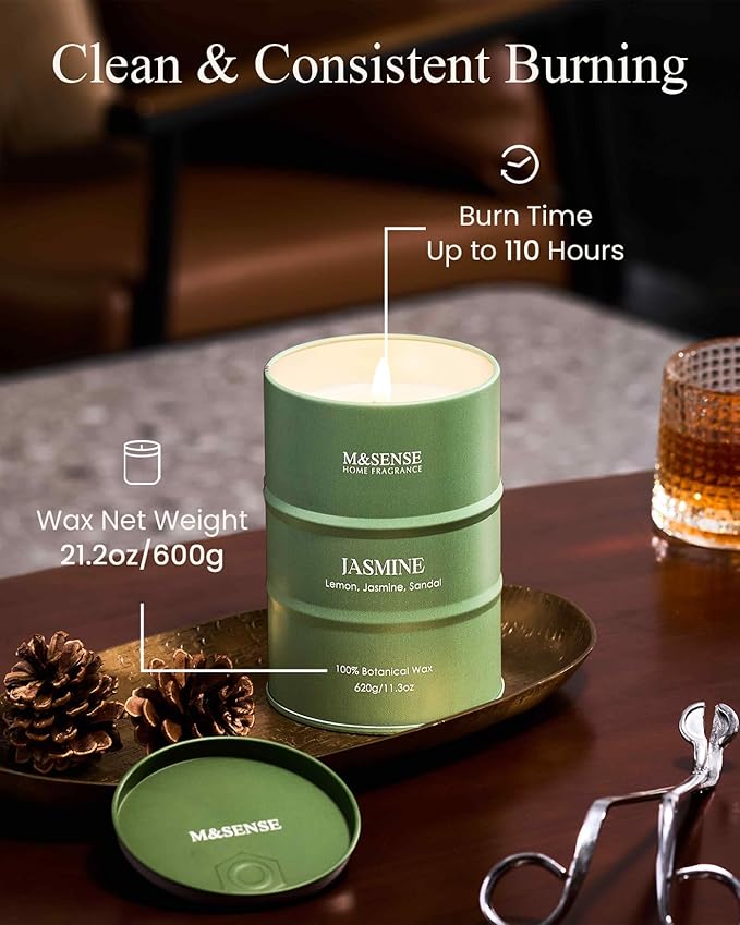 M&SENSE Jasmine Scented Candles Large, Natural Soy Candles 21.2oz 120 Hour Slow Burning,Aromatherapy Candle for Stress Relief Meditation Relaxing - Bloomnest