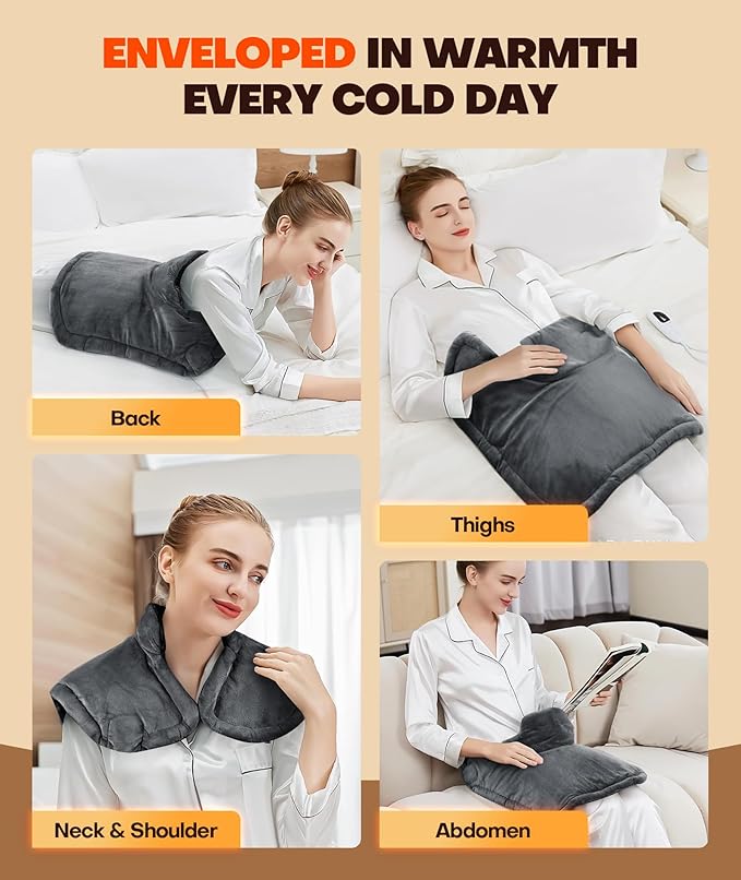 Graphene-Infused 1Min Fast Heating Pad, Deeper Pain Relief Weighted Heating Pads for Neck and Shoulders and Back, Heated Wrap with 6 Heat Options 4 Auto Timer, Gifts for Men Women Mom Christmas - Bloomnest