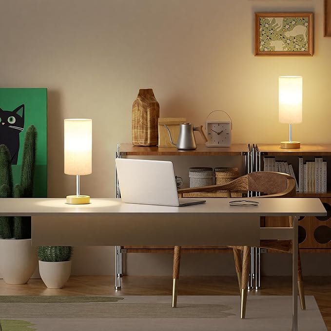 Touch Bedside Lamps Set of 2 - 3 Way Dimmable Table Lamps for Bedroom, Nightstand Lamp with Wooden Charging Station for Kids Room Dorm, Small Desk Lamp for Living Room, Office, Kids Room, Nursery - Bloomnest