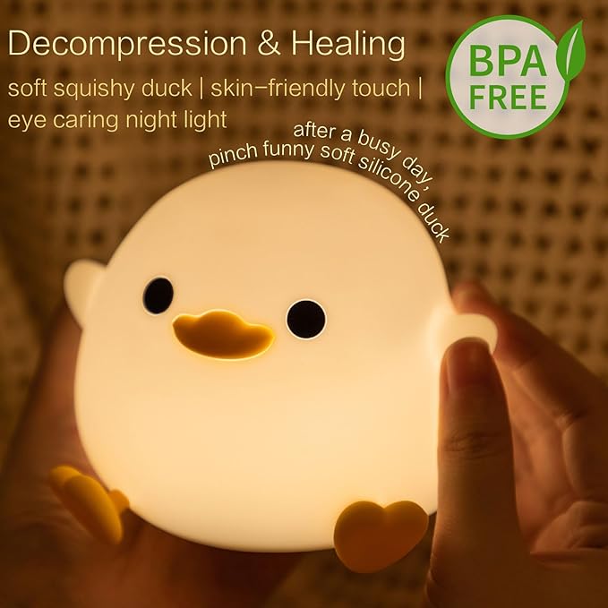 Cute Duck Night Light, Dodo Duck Lamp, Bean Shape, LED Squishy Novelty Ducky Light, Food Grade Silicone Dimmable Nightlight, Light Up Duck Gifts, Baby Kids Nursery Room College Dorm Décor - Bloomnest