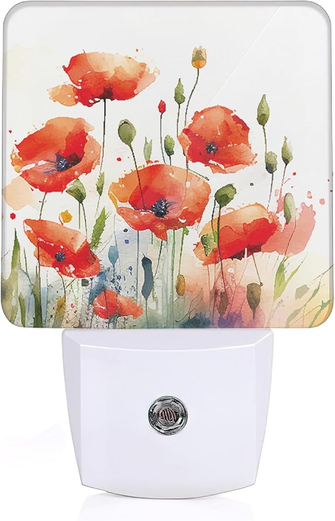 Red Poppy Flowers Night Light, Red Flowers Night Lights Plug Into Wall with Dusk to Dawn Sensor Wall Lamp, Nightlights for Bedroom, Bathroom, Hallway, Kitchen, Gifts Ideal for Girls Women - Bloomnest