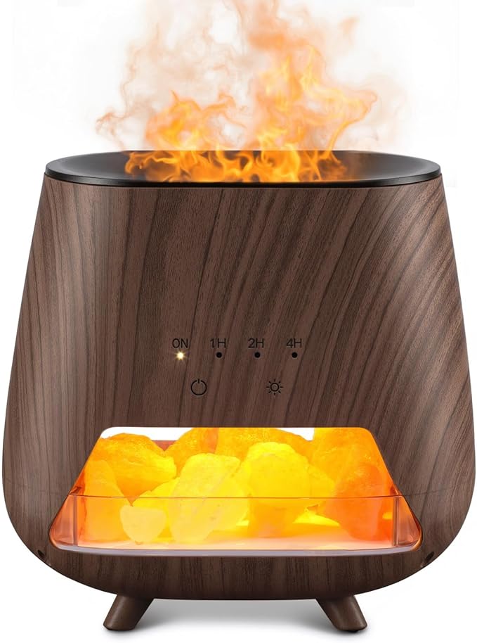Essential Oil Diffuser for Home: 200ml Aromatherapy Diffuser with Himalayan Pink Salt Rock, Cool Mist Humidifier with Auto Off Function and 9 Colors LED Night Light for Bedroom, Black - Bloomnest