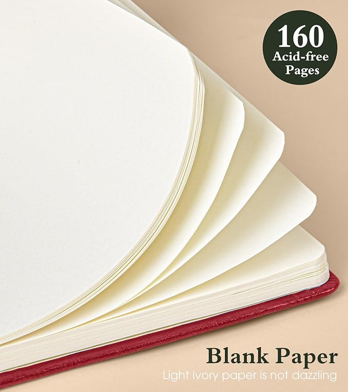 PAIBAS Blank Journal Notebook for Women Men,160 Pages,A5 Hardcover Sketchbook for Drawing, Sketch book, Unlined Notebooks for School,Work, Note Taking,Travel Journals for Writing 5.8"x8.5" (Burgundy) - Bloomnest