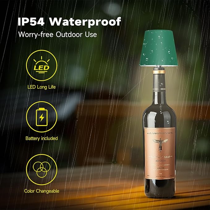 2025 New Wireless Bottle Lamp - LED Bottle Lights for Liquor & Wine Bottles, Cordless Lampshade, Whiskey Bottle Top Light, Bottle Stopper Night Light Kit, Rechargeable 3-Tone Touch-Dimmable - Bloomnest