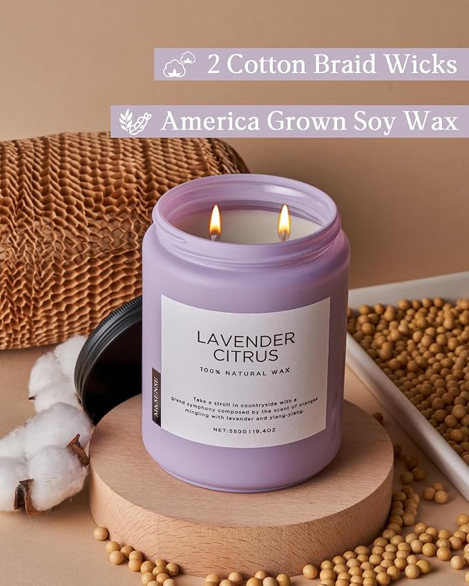 M&SENSE Lavender Citrus Candles, 19.4oz 110H Burn Time Large Natural Soy Candles for Home Scented, Stress Relief Aromatherapy Gifts for Mom Friends Teacher & Spa, Bath, Yoga - Bloomnest