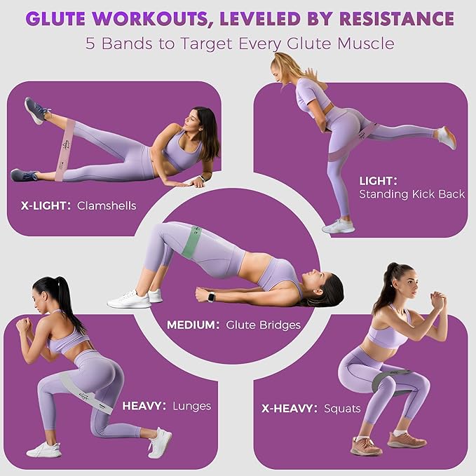 WSAKOUE Fabric Resistance Bands for Working Out – 5 Booty Bands for Women & Men, Exercise Workout Bands for Legs, HIPS & Glutes – Ideal for Home Fitness, Yoga, Pilates & Rehab