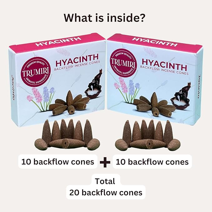 TRUMIRI Hyacinth Backflow Incense Cones - Total 20 Incense Cones Waterfall - Dual Pack of 10 Incense Backflow Cones - Waterfall Incense Cones - Incense Waterfall Cones TRUMIRI