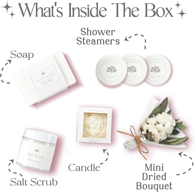 Spa Gift Box for Women – Sweet Coconut Candle Set, Ready to Gift Bath & Body Birthday Basket for Women, Small Handmade Vegan Luxury Self Care Box - Bloomnest