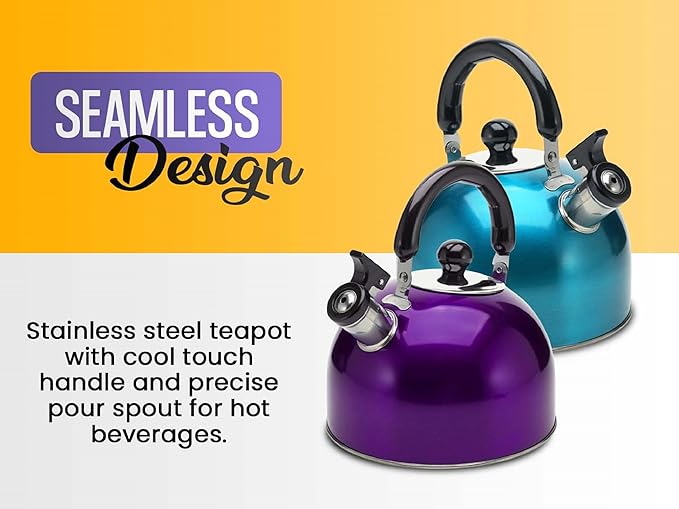 Stainless Steel Stovetop Whistling Tea Kettle 3 Liter (3-Quart) Classic Teapot with Ergonomic Handle, Works on Induction Cooktops-Blue 2409 - Bloomnest