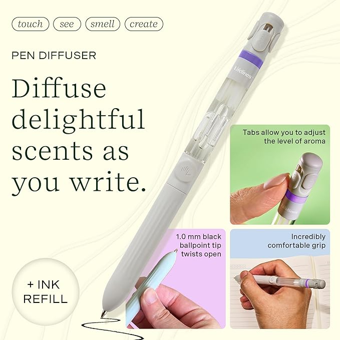 Lifelines Pen Diffuser, in Bloom - 1mm Black Ballpoint Pen with Scented Essential Oil Blends – Aromatherapy Diffuser & Sensory Immersion Diffuse Aroma As You Write - Bloomnest