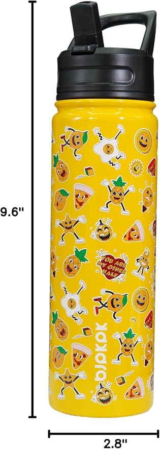 BJPKPK Insulated Water Bottle with Straw Lid, 22 oz Stainless Steel Metal Water Bottles, Reusable Leak Proof BPA Free Water Bottles, Cups, Thermo, Hawaii Fruits-Yellow - Bloomnest