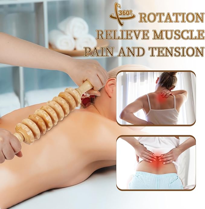 Liitrton Manual Wooden Fascia Massage Roller Trigger Points for Release Cellulite Sore Muscle Blasting (White+Red) - Bloomnest