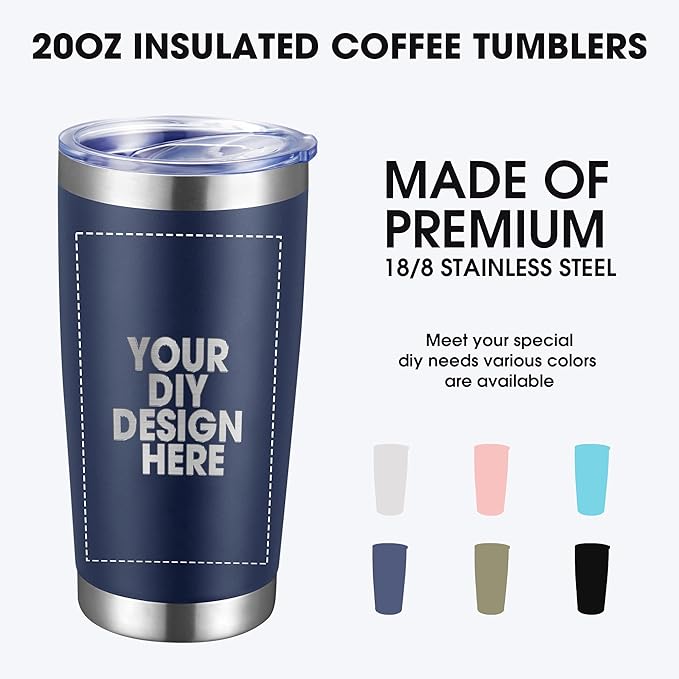 Personalized Custom Tumbler Print in USA 100 Pcs 20oz Stainless Steel Coffee Cup with Lid & Straw Double Wall Insulated Tumbler with Colorful Text Logo Photo - Bloomnest