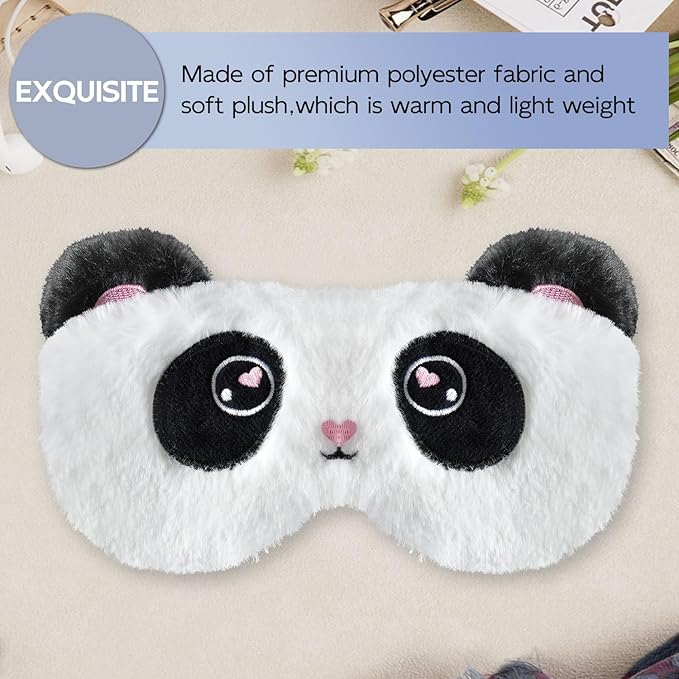 Cute Sleep Masks Cartoon Animal Panda Eye Masks Soft Plush Sleeping Mask Travel Blindfold Eye Shade for Kids Girls & Adults (Panda) - Bloomnest