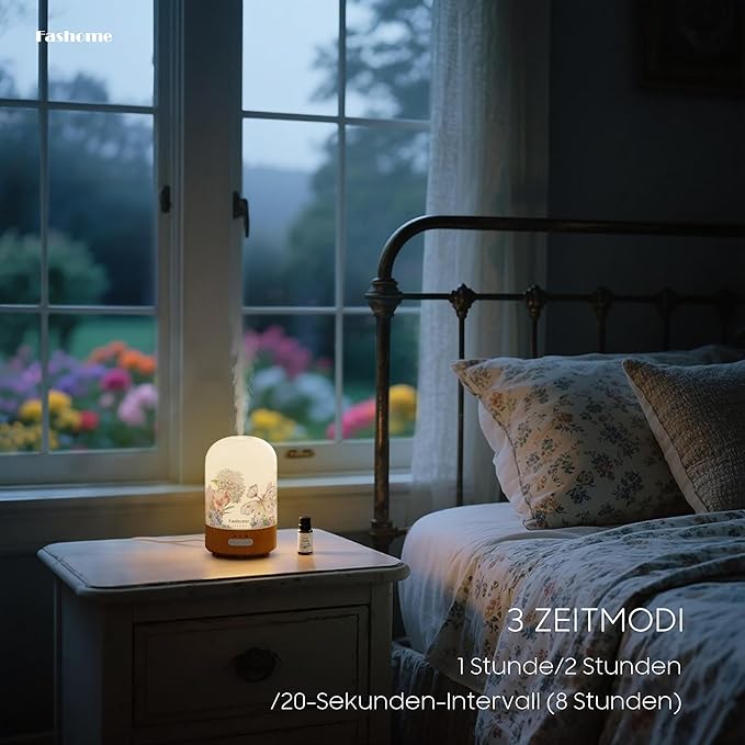 Essential Oil Diffuser Hand Blown Glass, 100ml Small Aromatherapy Diffuser, Auto Shut-Off Function, Ultrasonic Diffusers for Essential Oils, Cool Mist Humidifier with Warm White Lights (Vanilla Oil) - Bloomnest