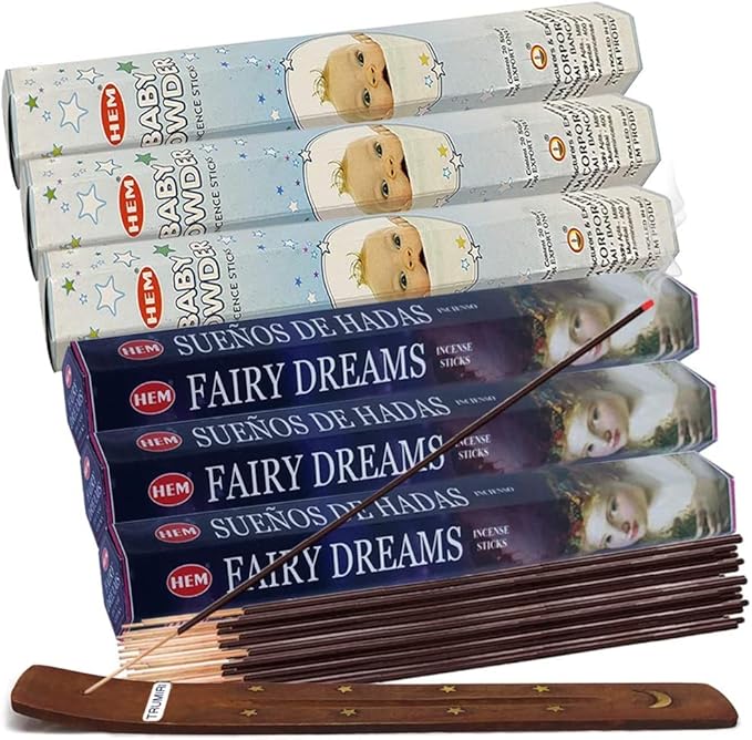 TRUMIRI Fairy Dreams & Baby Powder Incense Sticks Bundle - 120 Count (3 Packs of 20 Sticks Each) with Incense Holder - Spiritual Decor & Home Fragrance