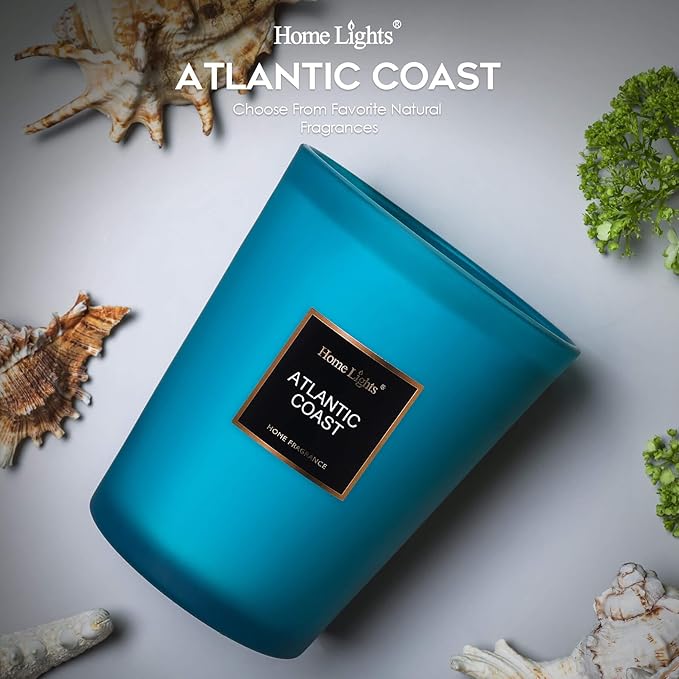 HomeLights Scented Candle | Large Jar Candle - 33.3 Oz. Natural Soy Aromatherapy Candles | Up to 130 Hours Burn Time with 3 Cotton Wicks,Home Decorative Fragrance Candles Gift - Atlantic Coast - Bloomnest